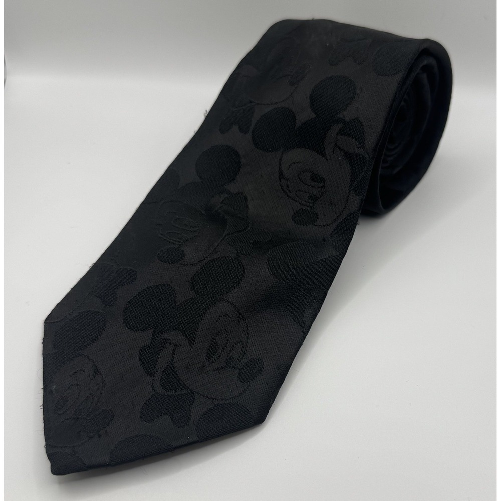 Vintage Disney Mickey Mouse Black Tone-on-Tone Jacquard Neck Tie Balancine USA